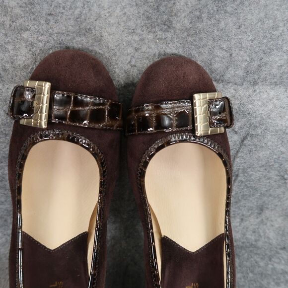 Michael Kors Shoes Women 8.5 Wedge Pump Leather Fashion Ballet Flat Brown Buckle - Picture 9 of 14